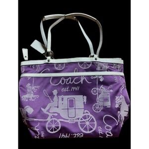 Coach Purple Horse Carriage Print Women's Purse Logo Accents Zip Closure *RARE*